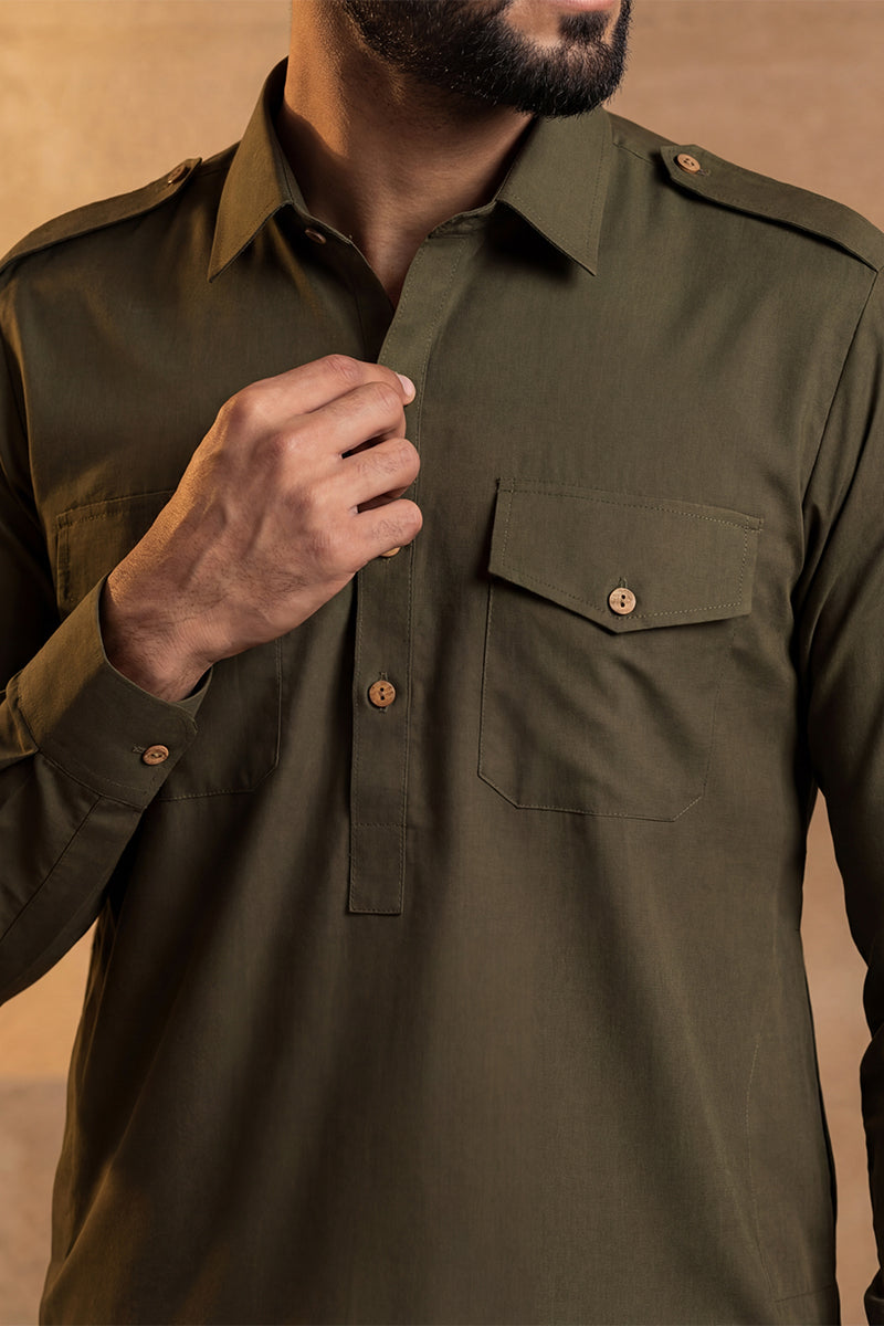 Men Green Viscose Rayon Solid Straight Pathani Set MKSET2201