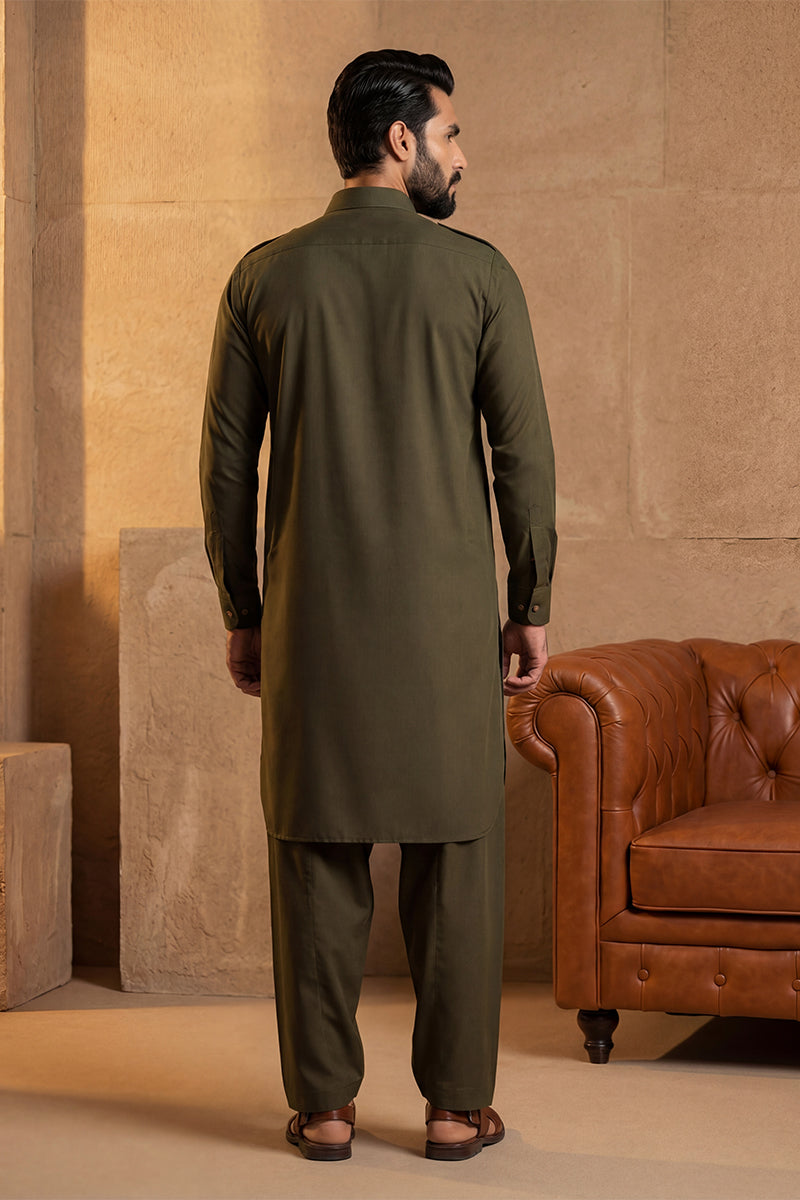 Men Green Viscose Rayon Solid Straight Pathani Set