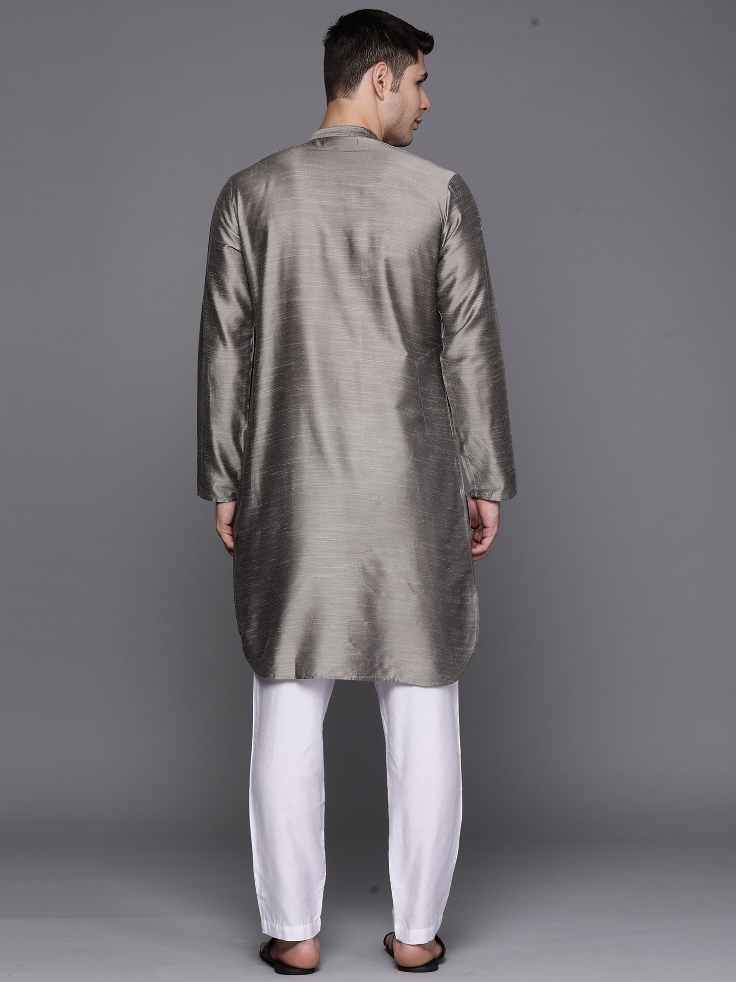 Indo Era - Grey Solid Liva Straight Kurta Only