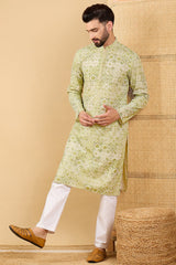 olive green viscose rayon geometric embroidered straight chikankari kurta