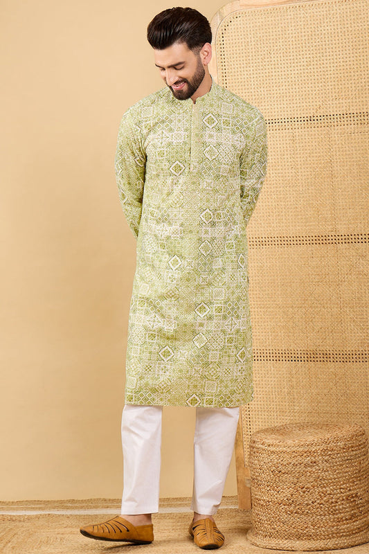 olive green viscose rayon geometric embroidered straight chikankari kurta