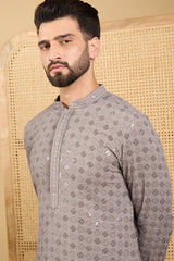 grey viscose rayon solid embroidered straight chikankari kurta