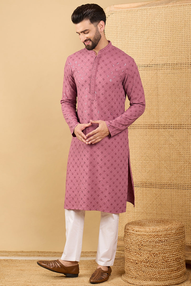 mauve viscose rayon solid embroidered straight chikankari kurta
