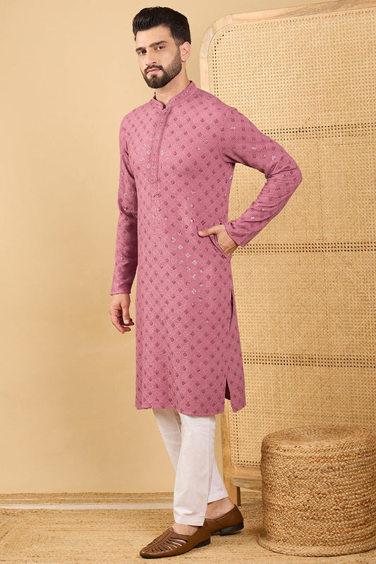 mauve viscose rayon solid embroidered straight chikankari kurta