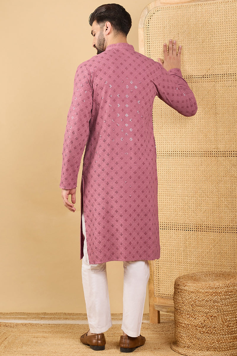 mauve viscose rayon solid embroidered straight chikankari kurta