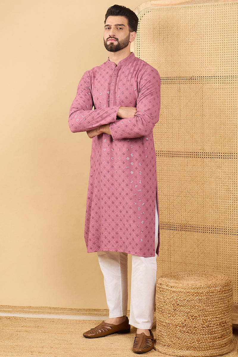 mauve viscose rayon solid embroidered straight chikankari kurta