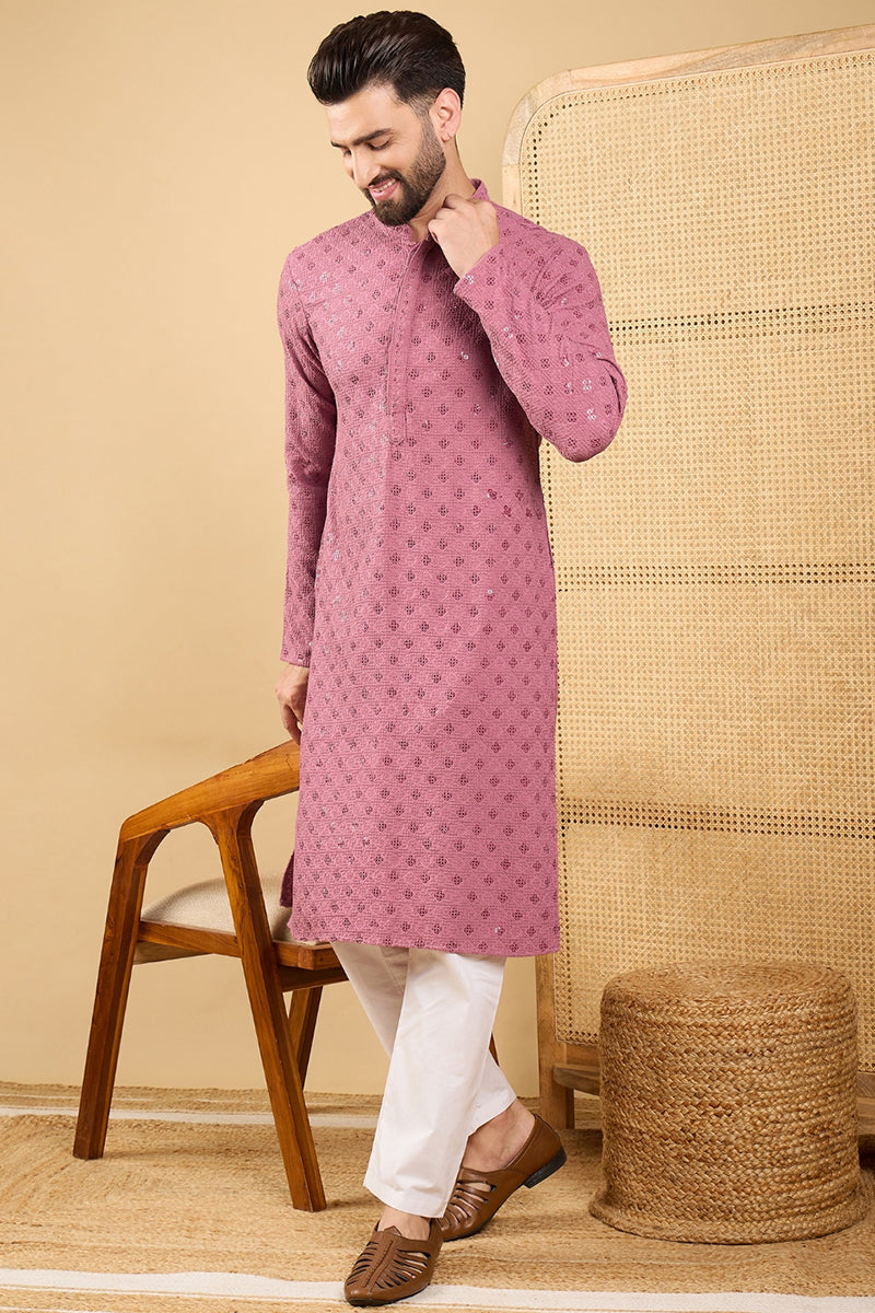 mauve viscose rayon solid embroidered straight chikankari kurta