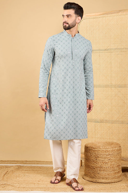 grey viscose rayon solid embroidered straight chikankari kurta