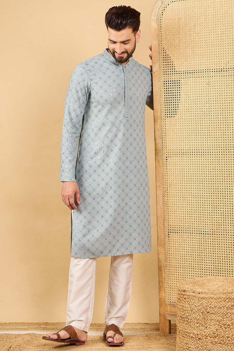 grey viscose rayon solid embroidered straight chikankari kurta
