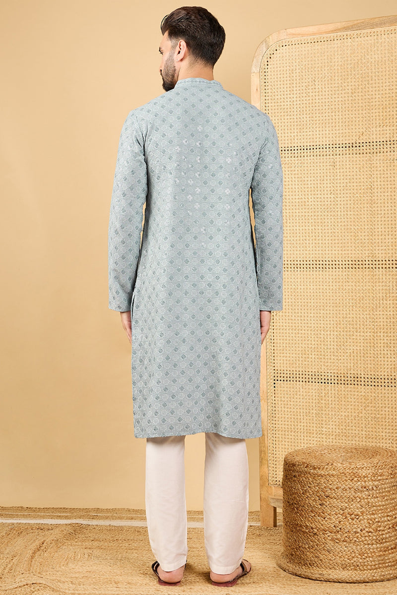 grey viscose rayon solid embroidered straight chikankari kurta