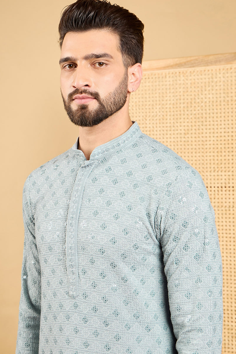 grey viscose rayon solid embroidered straight chikankari kurta
