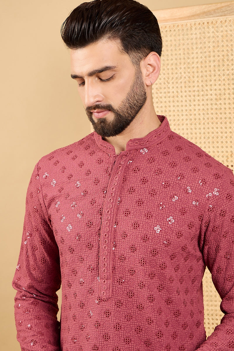red-viscose-rayon-solid-embroidered-straight-kurta-with-trouser-mkset1057
