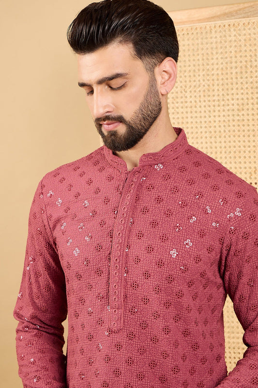 red-viscose-rayon-solid-embroidered-straight-kurta-with-trouser-mkset1057