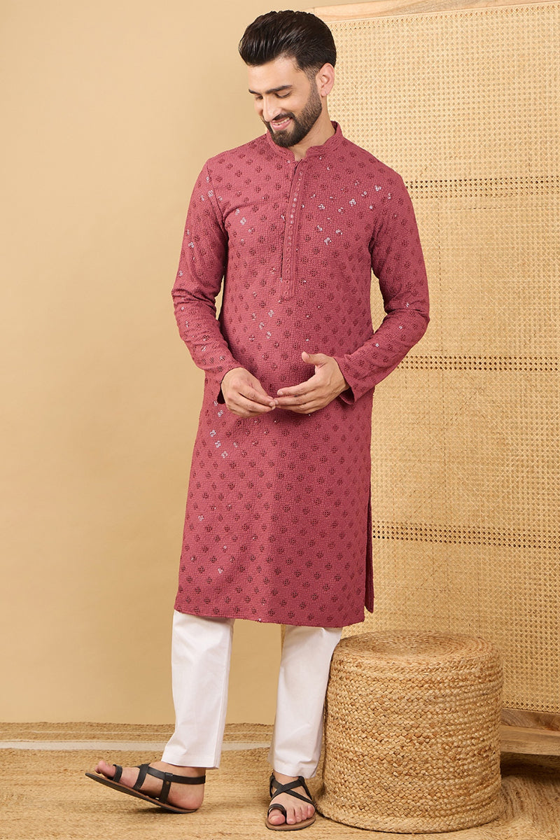 red-viscose-rayon-solid-embroidered-straight-kurta-with-trouser-mkset1057