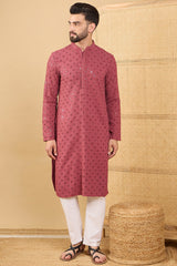 red viscose rayon solid embroidered straight chikankari kurta