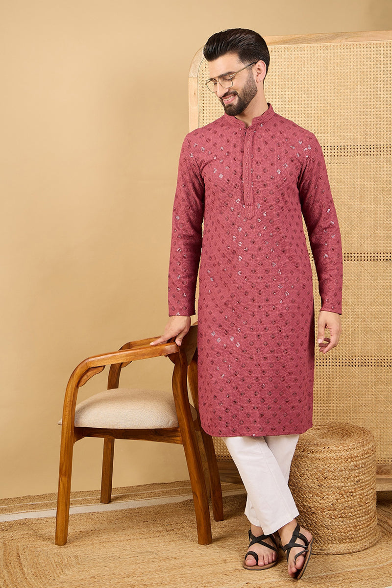 red-viscose-rayon-solid-embroidered-straight-kurta-with-trouser-mkset1057