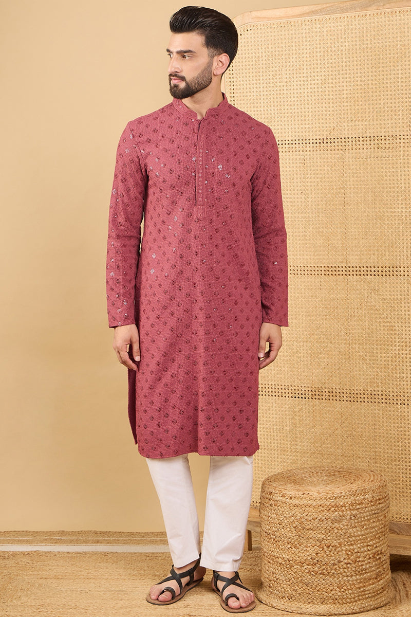 red-viscose-rayon-solid-embroidered-straight-kurta-with-trouser-mkset1057