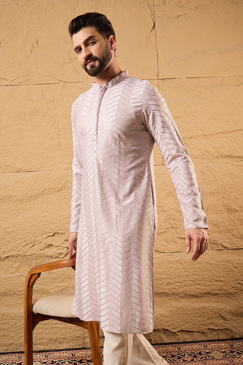 lavender viscose rayon chevron embroidered straight kurta
