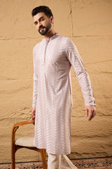 lavender viscose rayon chevron embroidered straight kurta