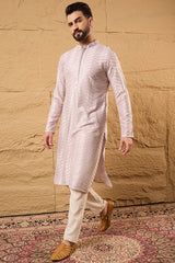 lavender viscose rayon chevron embroidered straight kurta