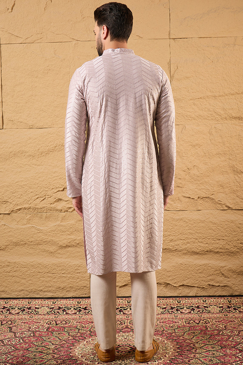 lavender viscose rayon chevron embroidered straight kurta