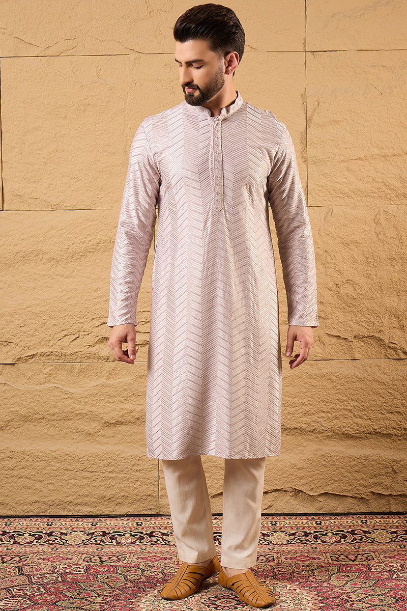 lavender viscose rayon chevron embroidered straight kurta