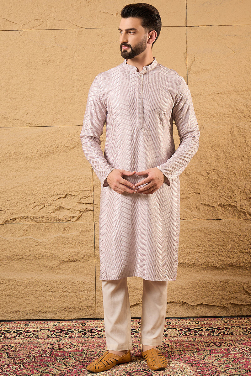 lavender viscose rayon chevron embroidered straight kurta