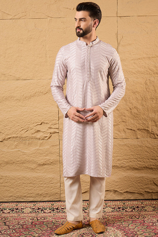 lavender viscose rayon chevron embroidered straight kurta