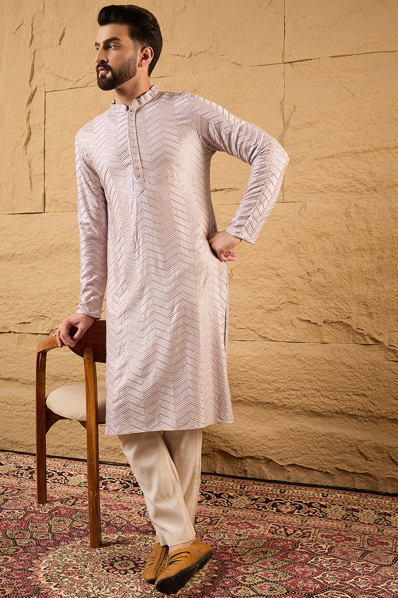 lavender viscose rayon chevron embroidered straight kurta