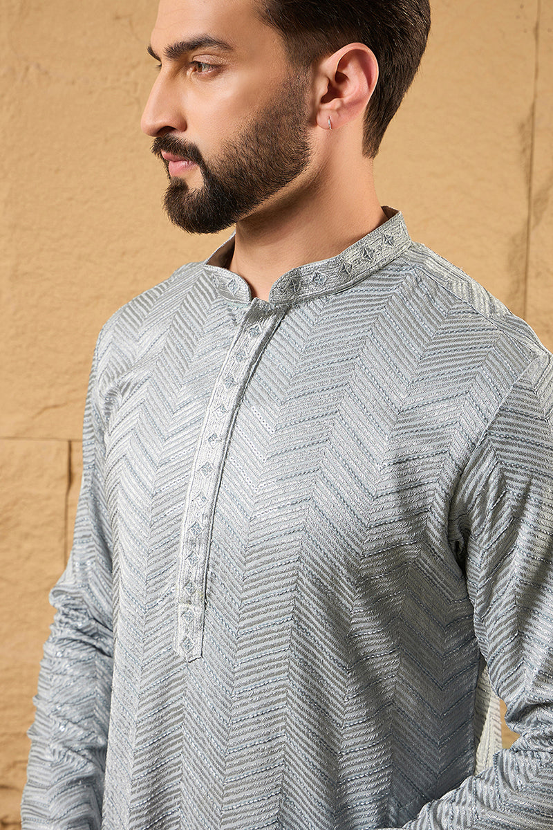 grey viscose rayon solid embroidered straight kurta
