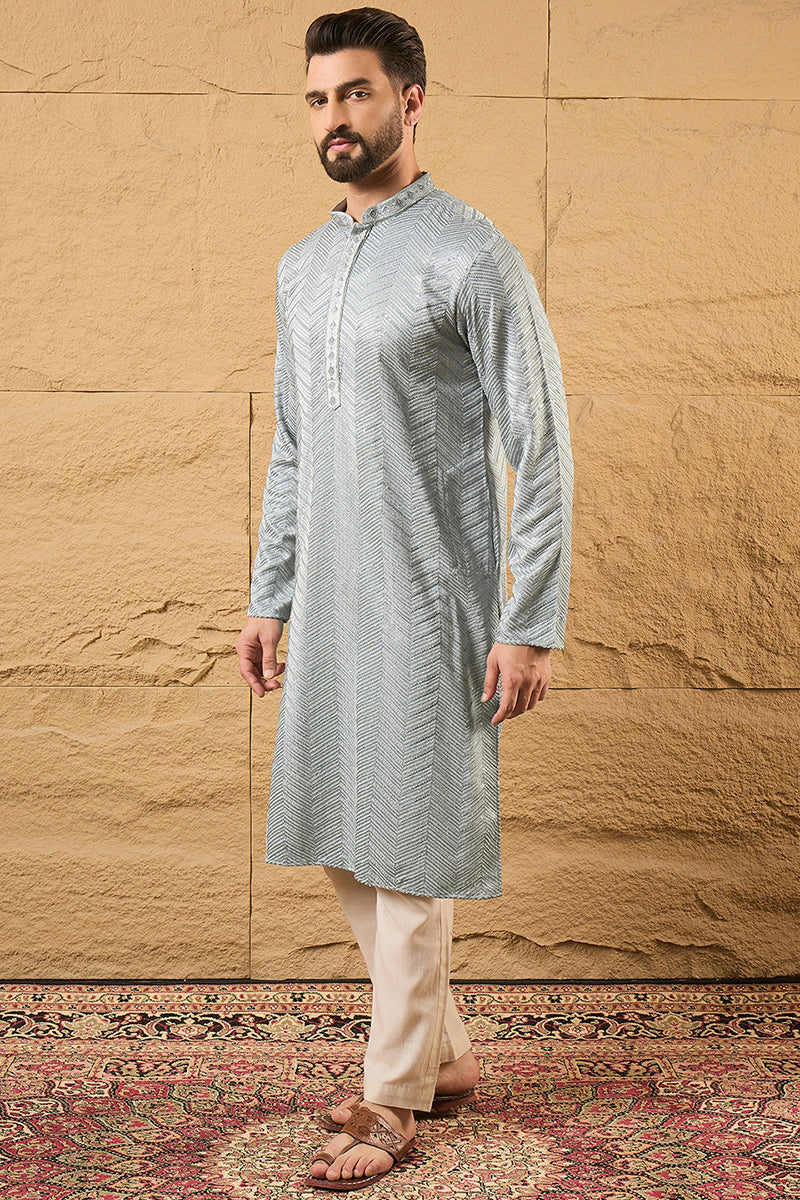 grey viscose rayon solid embroidered straight kurta