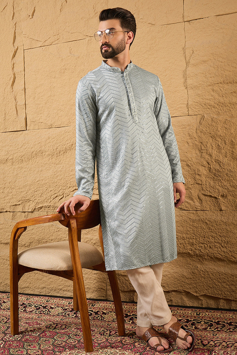 grey viscose rayon solid embroidered straight kurta