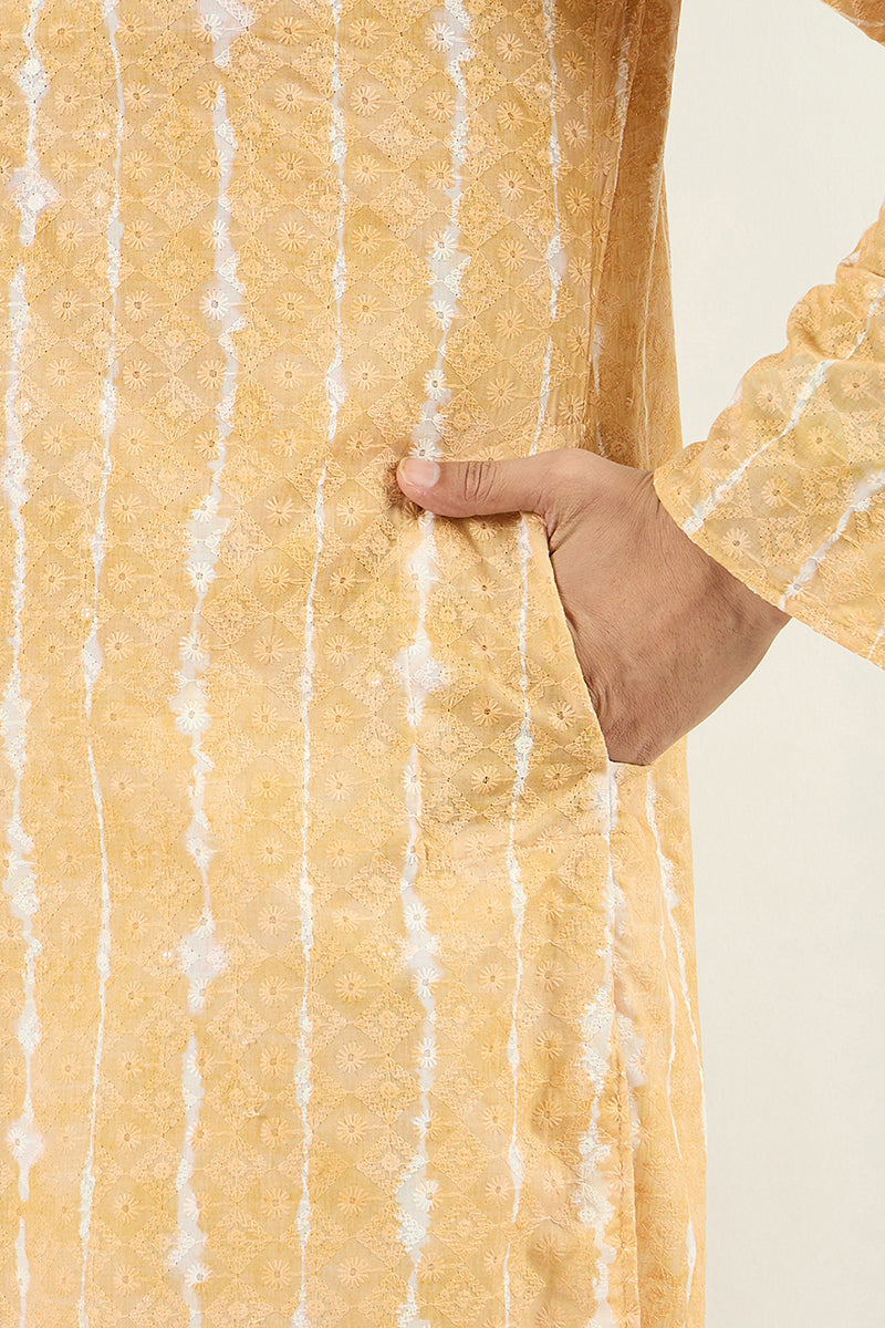 men yellow viscose rayon abstract embroidered chikankari straight kurta