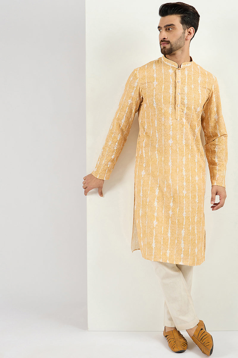 men yellow viscose rayon abstract embroidered chikankari straight kurta