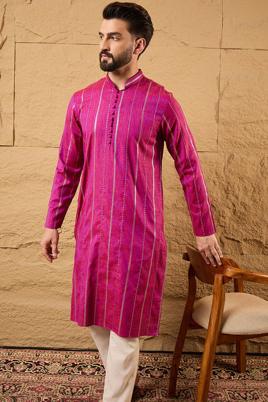Pink Cotton Solid Embroidered Straight Kurta MKU1120