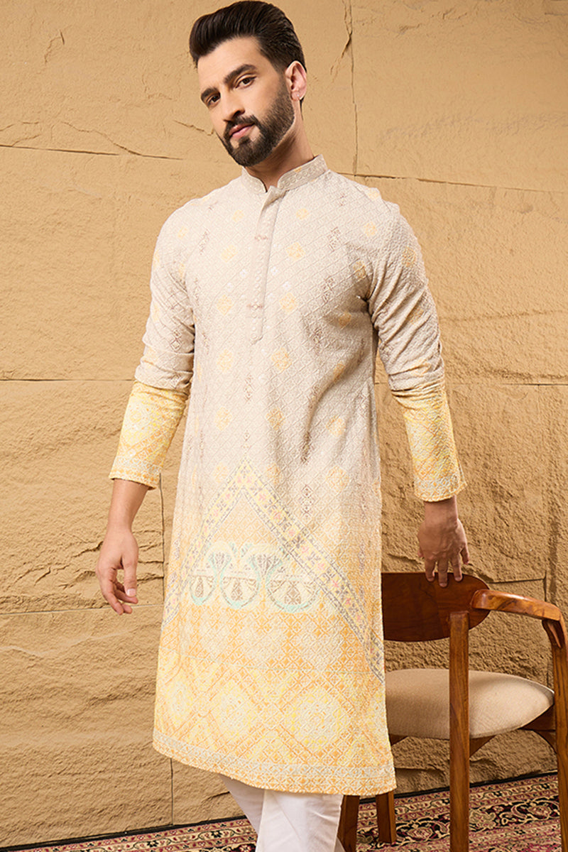 Yellow Viscose Rayon Ethnic Motifs Embroidered Straight Kurta MKU1138