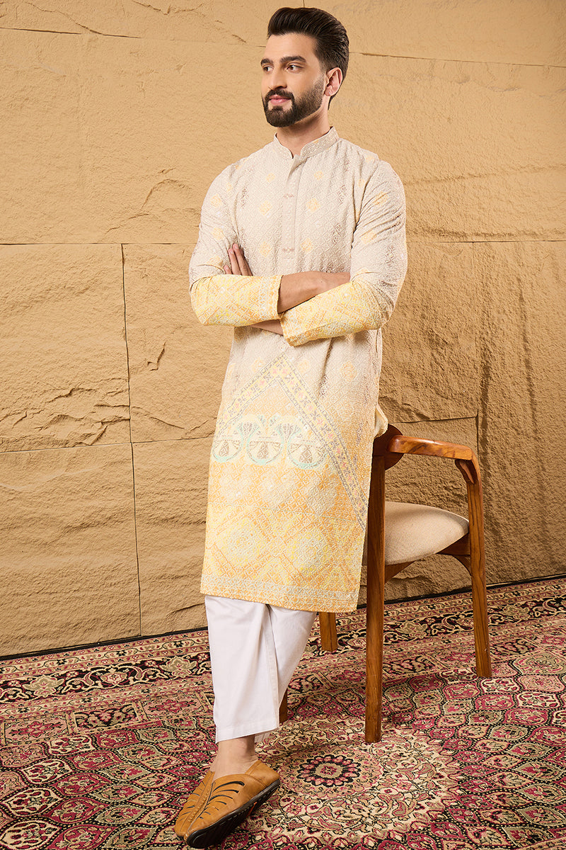 Yellow Viscose Rayon Ethnic Motifs Embroidered Straight Kurta MKU1138