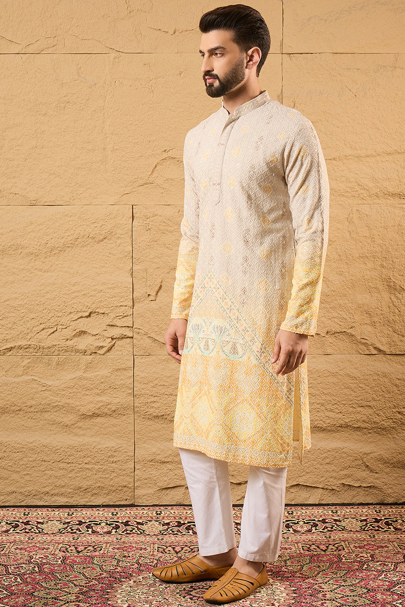 Yellow Viscose Rayon Ethnic Motifs Embroidered Straight Kurta MKU1138