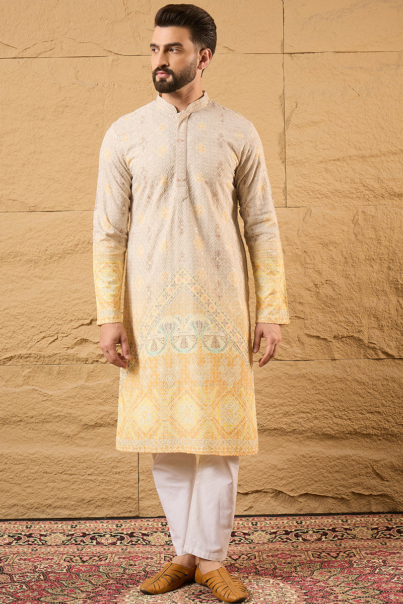 Yellow Viscose Rayon Ethnic Motifs Embroidered Straight Kurta