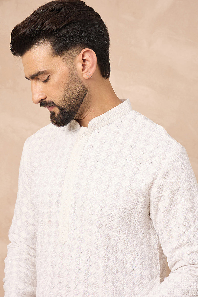 white viscose rayon solid embroidered straight kurta