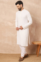 white viscose rayon solid embroidered straight kurta