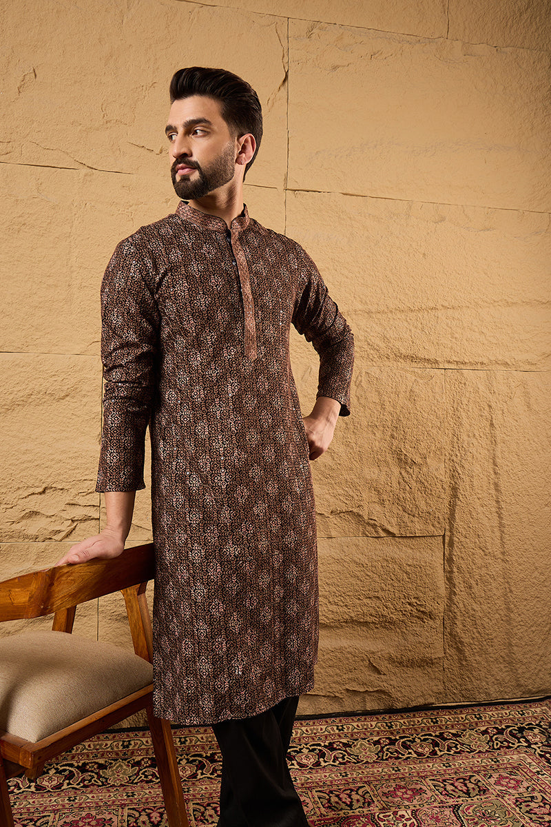 Brown Viscose Rayon Ethnic Motifs Embroidered Chikankari Straight Kurta MKU1164