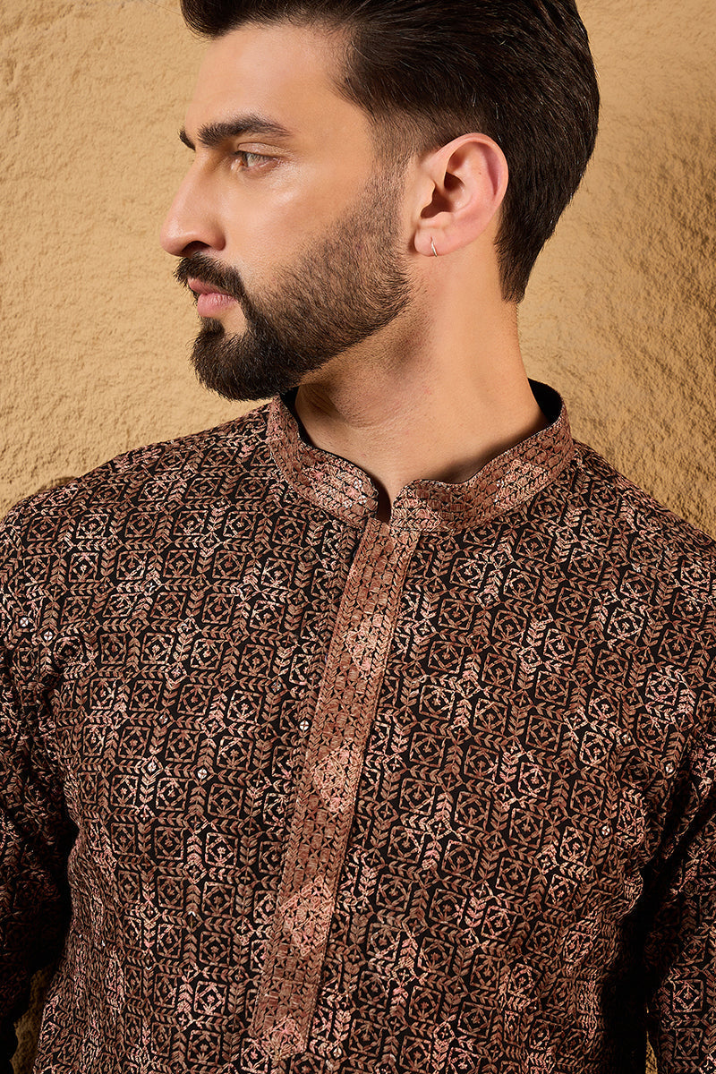 Brown Viscose Rayon Ethnic Motifs Embroidered Chikankari Straight Kurta MKU1164