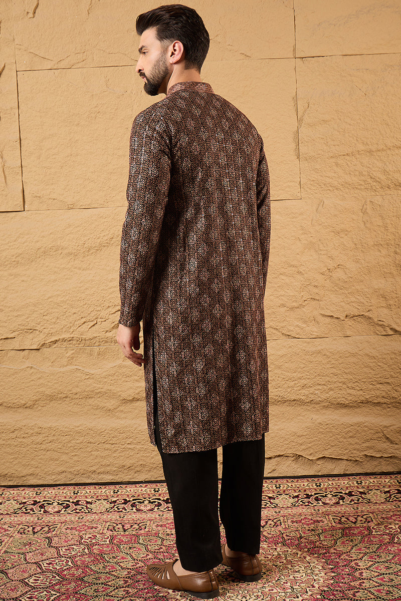 Brown Viscose Rayon Ethnic Motifs Embroidered Chikankari Straight Kurta MKU1164