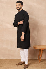 black viscose rayon solid embroidered straight kurta