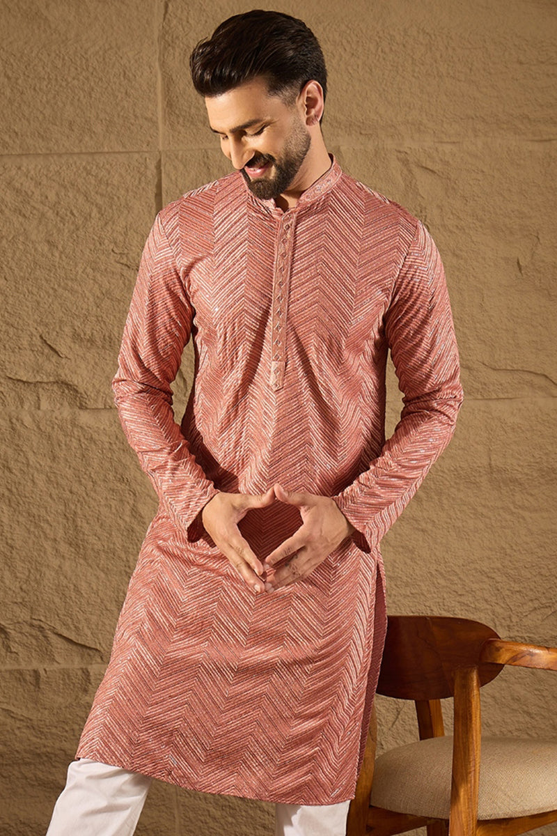 pink viscose rayon solid embroidered straight kurta