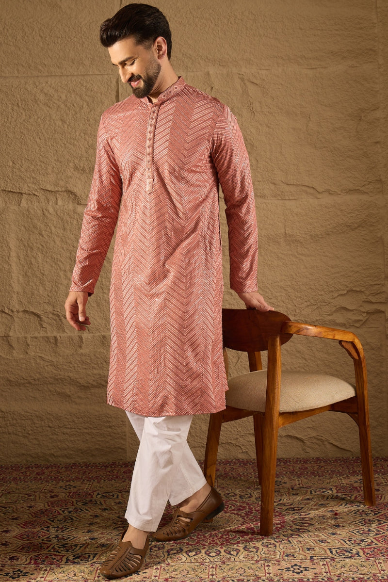 pink viscose rayon solid embroidered straight kurta