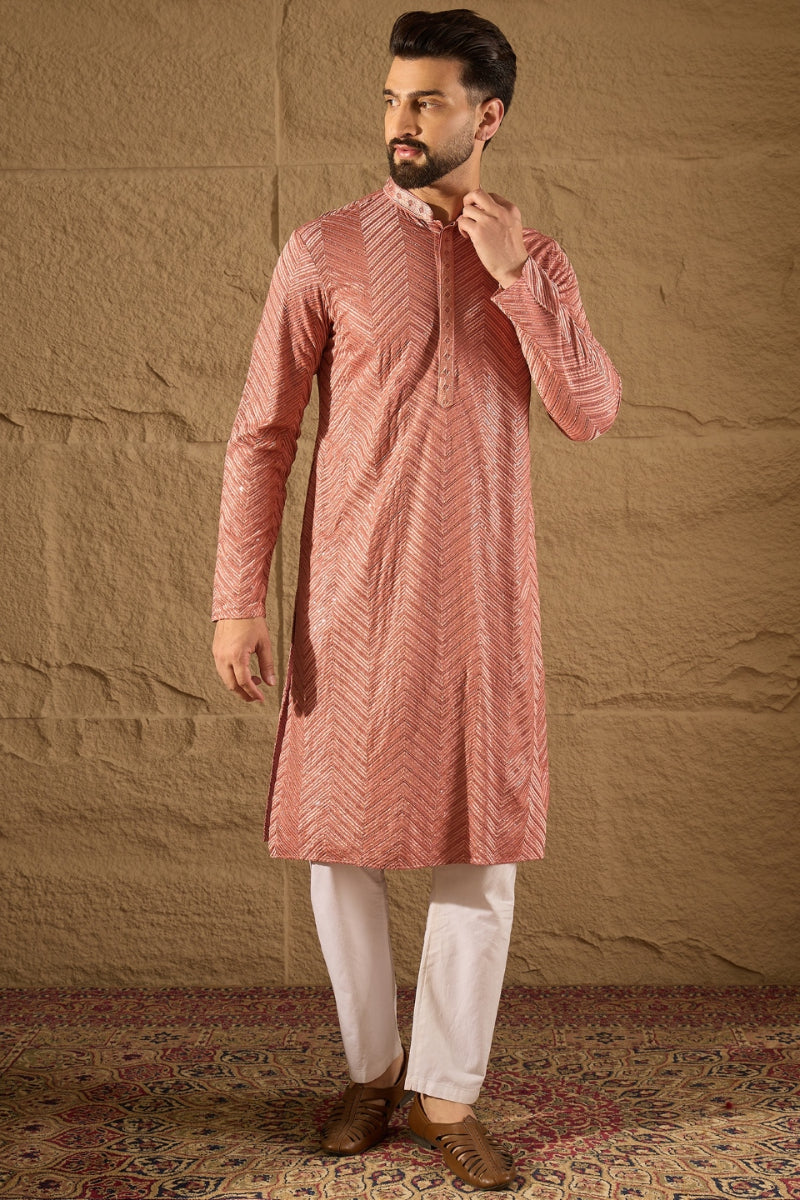 pink viscose rayon solid embroidered straight kurta