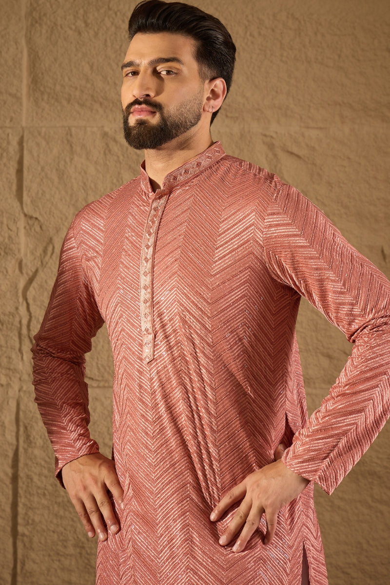 pink viscose rayon solid embroidered straight kurta