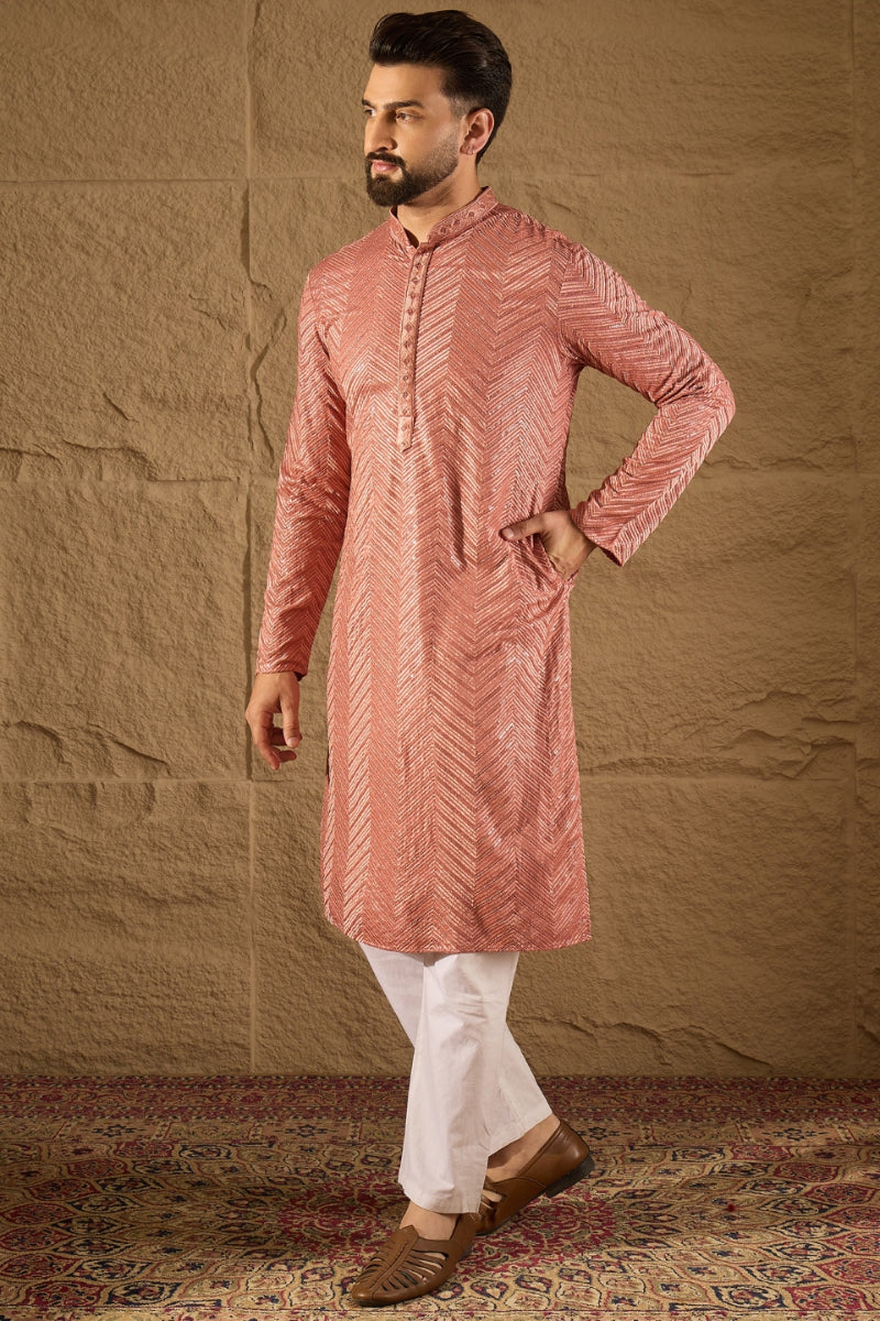 pink viscose rayon solid embroidered straight kurta